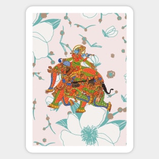 Elephant print in Phad art and Lord Krishna Sticker